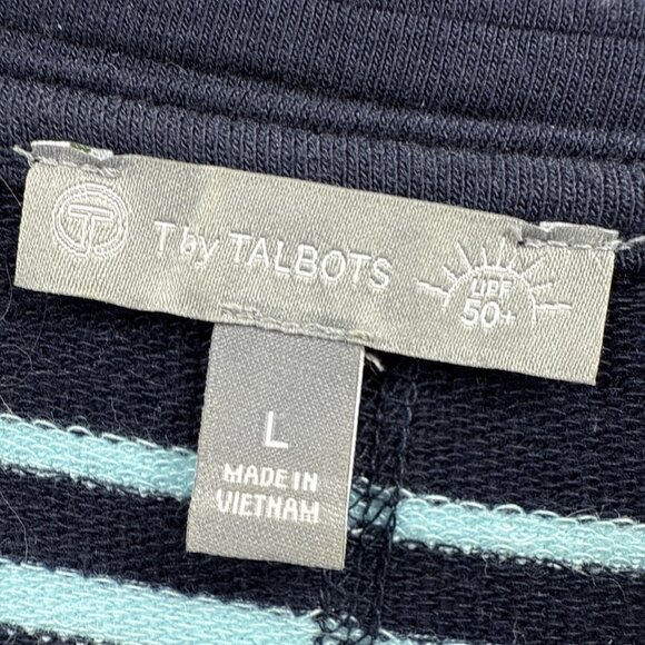 T by Talbots UPF 50+ Dress Size Large Blue Stripe Stretch V‎ Neck Pullover Knit - Picture 3 of 8